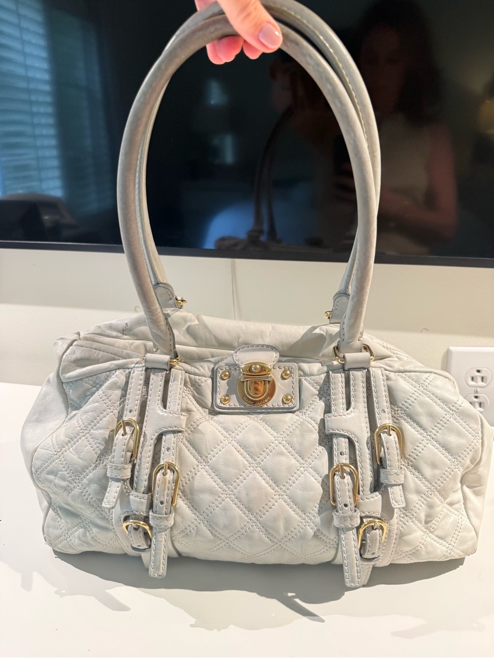 Marc Jacobs Quilted Cream Shoulder Bag with Gold Hardware